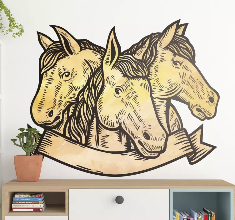 Horse Trio Portrait farm animal wall decal - TenStickers