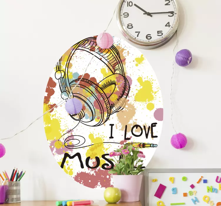 I LOVE MUSIC HEADPHONES musical wall sticker - TenStickers