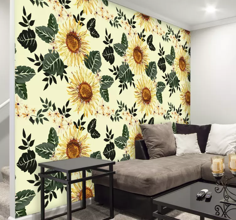 Illustrated sunflowers Wall Mural sticker - TenStickers