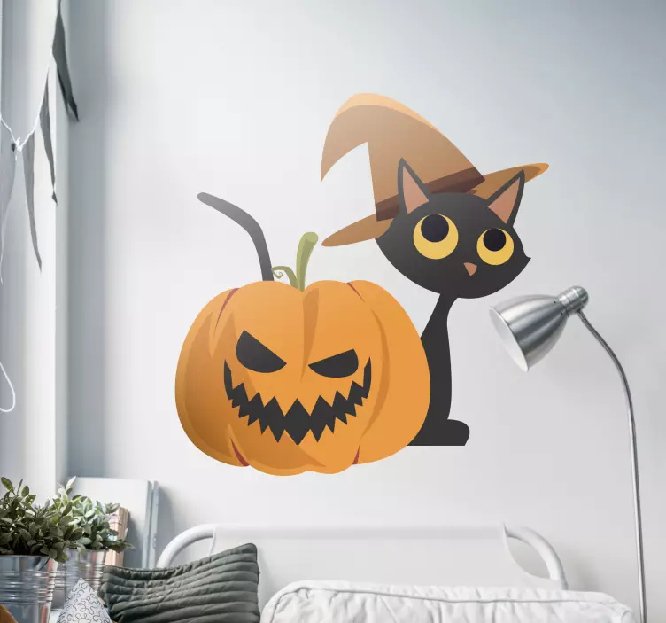 Jack o Lantern and Cat Wall Sticker - TenStickers