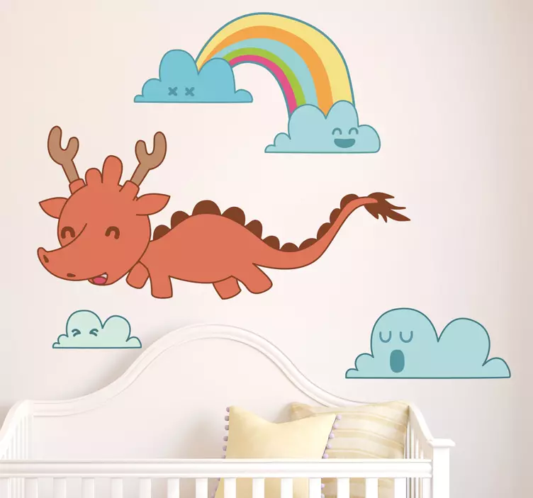 Dragon and rainbow kids theme dinosaur wall sticker - TenStickers