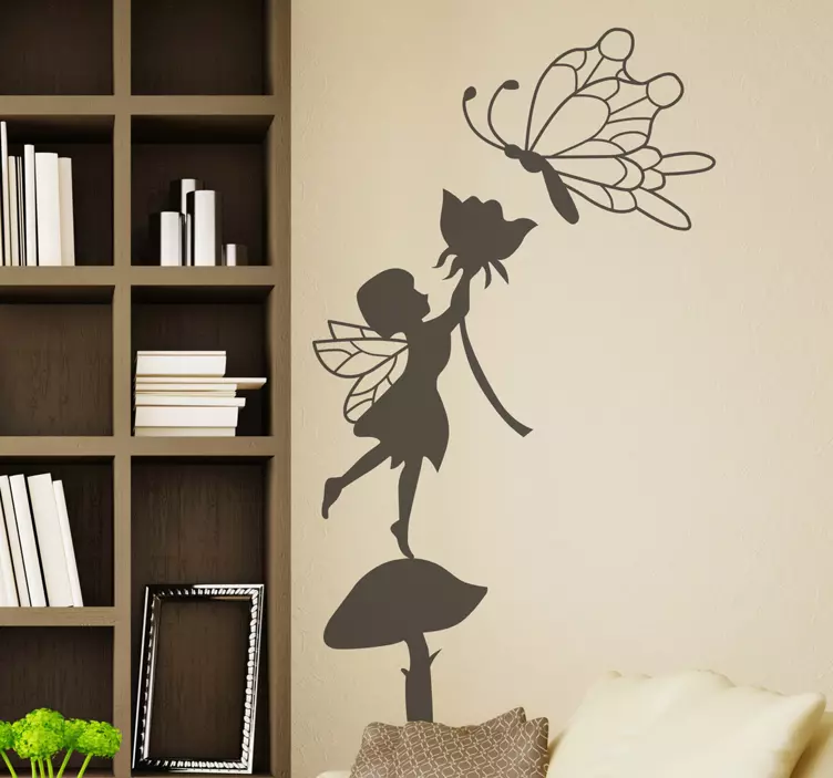 Angel standing on mushroom with butterfly fairy wall sticker - TenStickers
