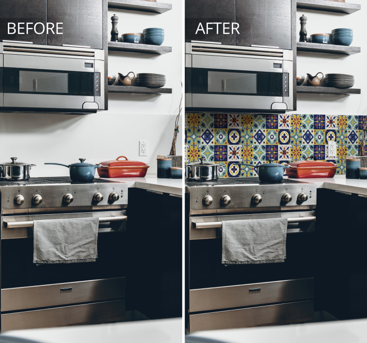 Kitchen  floral patterns kitchen wall tile sticker - TenStickers