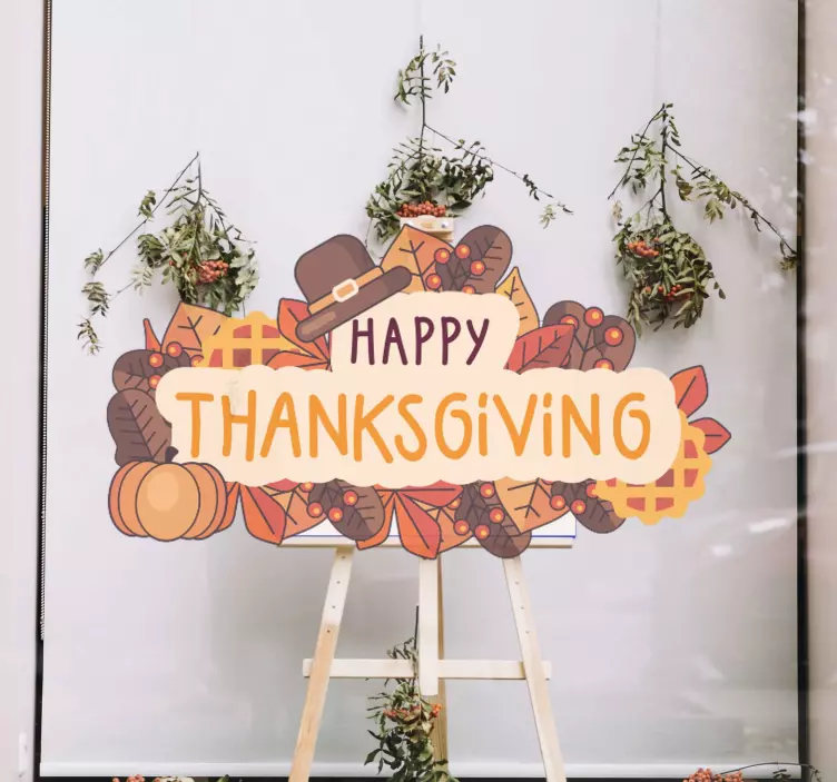 Leaf shade happy thanksgiving window sticker - TenStickers