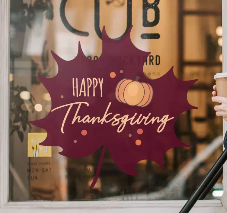 Leaf silhouette happy thanksgiving sticker - TenStickers