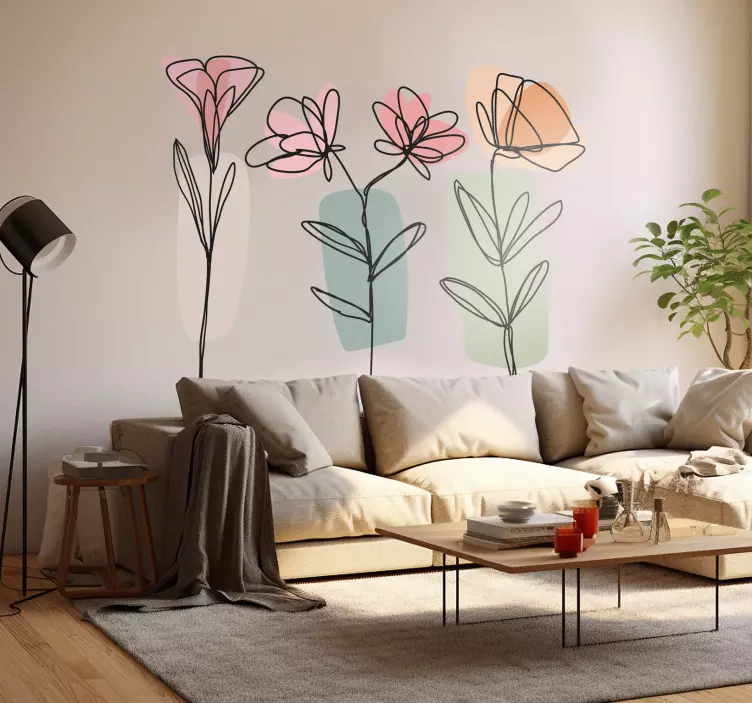 Line art flower design wall sticker - TenStickers