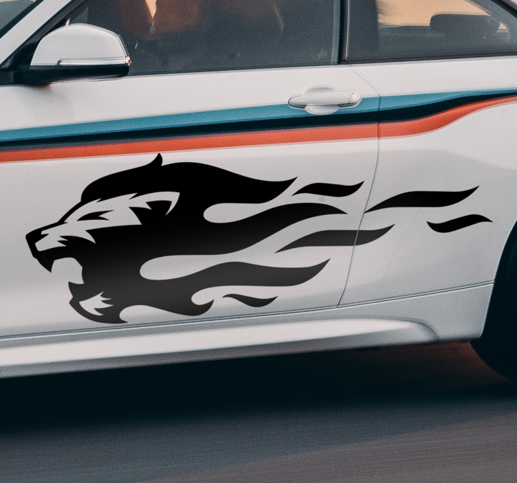 Lion with fire flames car decal - TenStickers