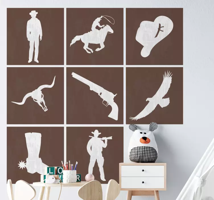Location wall sticker western themed silhouettes - TenStickers