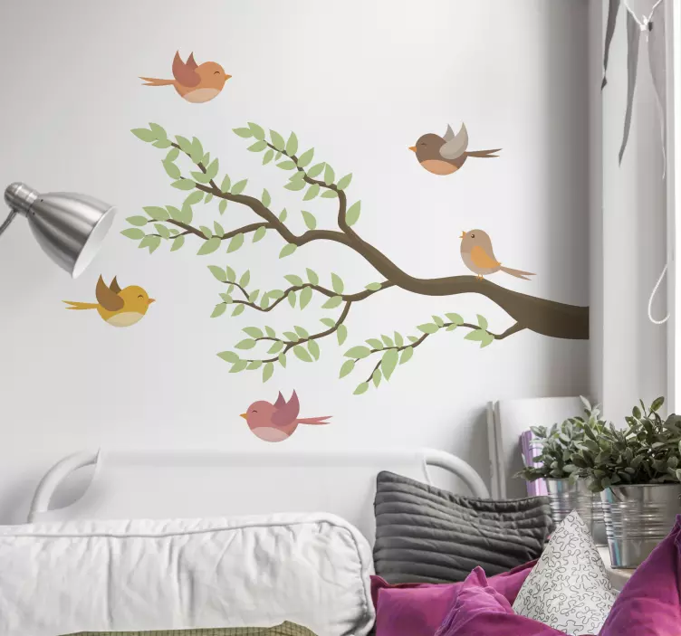 Location wall sticker whimsical birds branch - TenStickers
