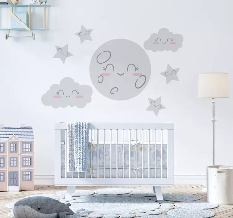 Lovely stars and moon space wall sticker - TenStickers