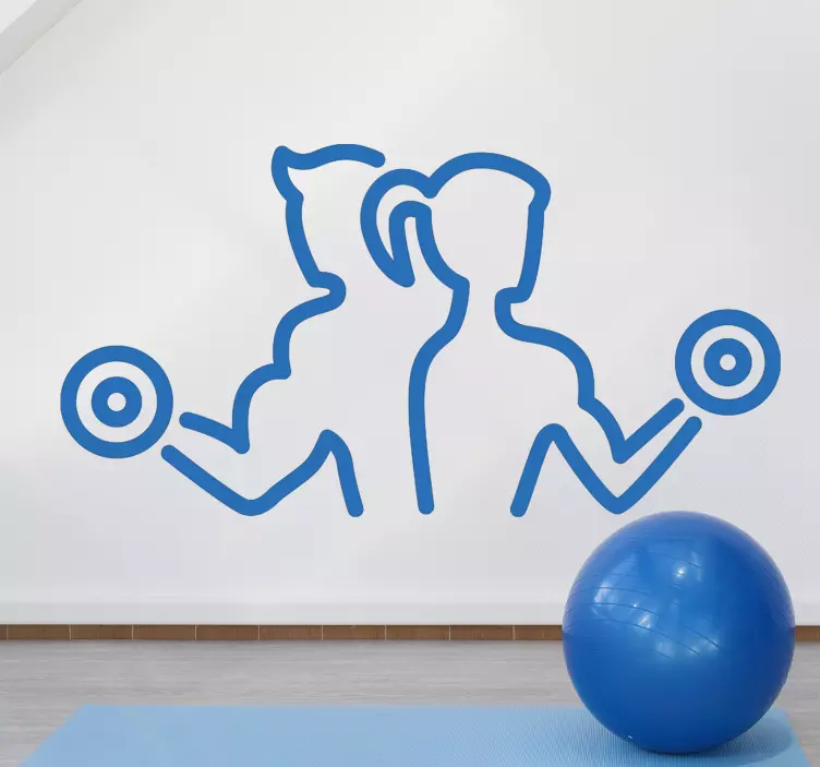 Man and woman with dumbbell wall sticker - TenStickers