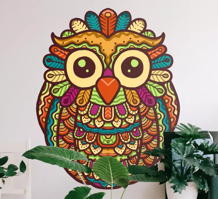 Mandala owl with many colors wall decal - TenStickers