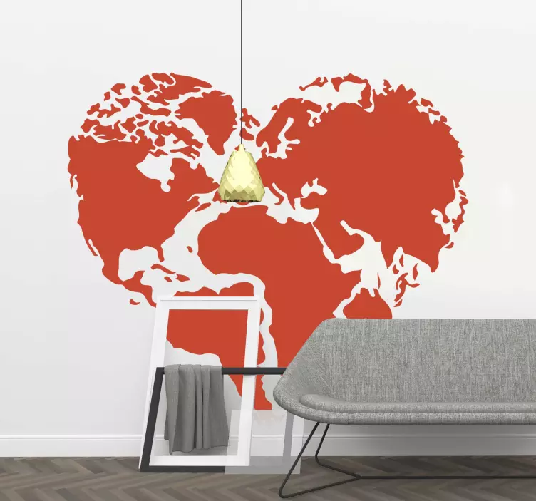 Map shape of a heart world map wall sticker - TenStickers