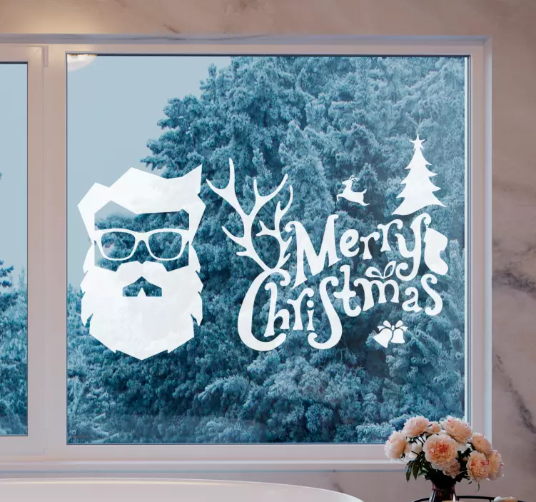 Merry hipster christmas window sticker - TenStickers