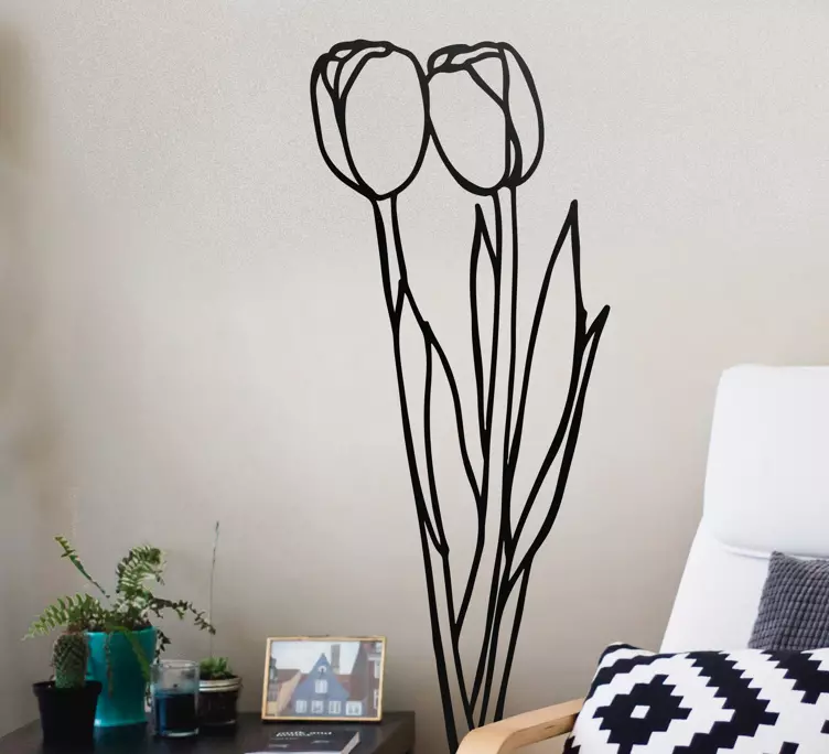 Minimalist floral stems wall decal for living room - TenStickers