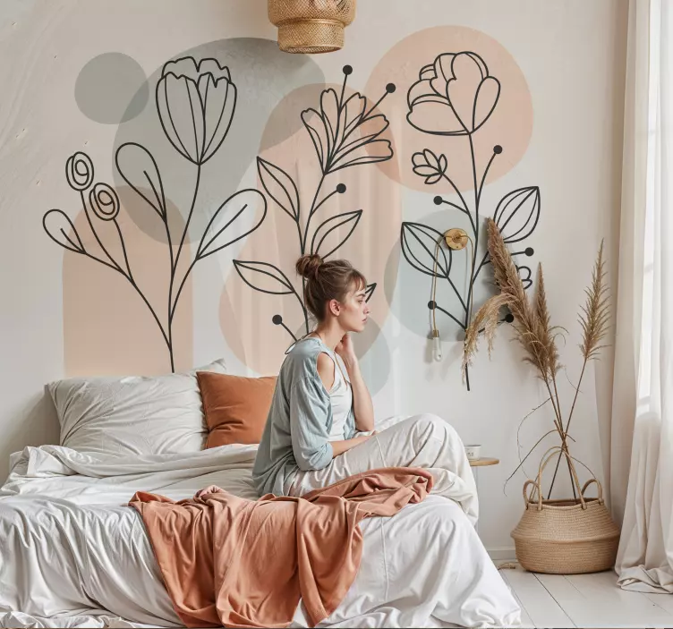 Minimalist flowers bedroom wall decal - TenStickers