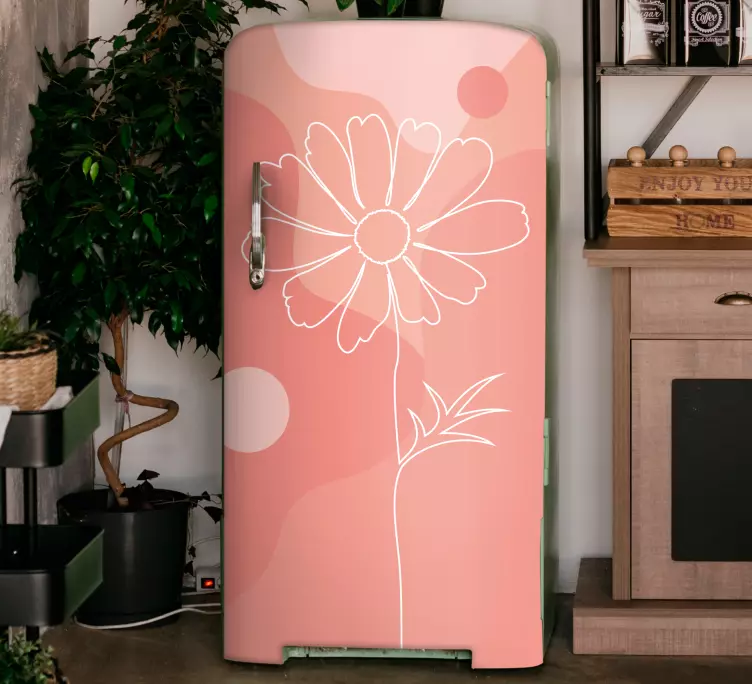 Minimalist pink of tall flower fridge sticker - TenStickers