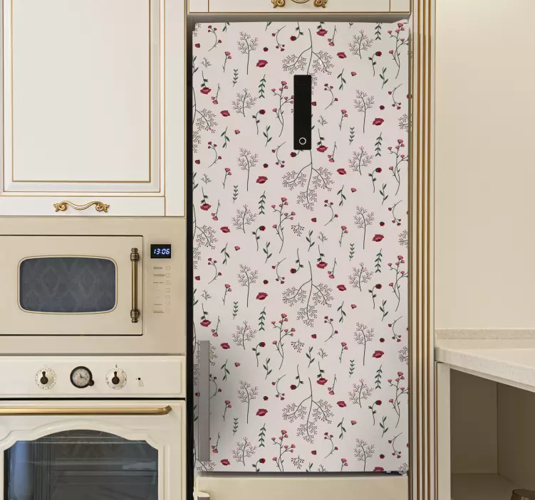 Minimalistic red floral pattern fridge decal - TenStickers