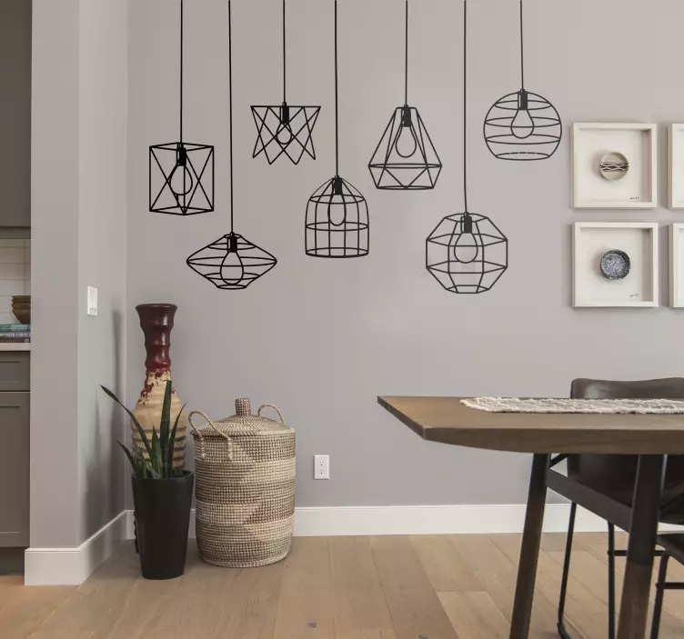 Monochrome suspended lamps dining room wall sticker - TenStickers