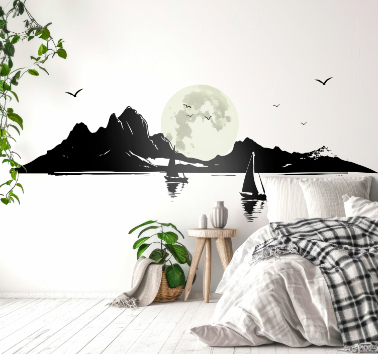 Moonlight landscape wall decal - TenStickers