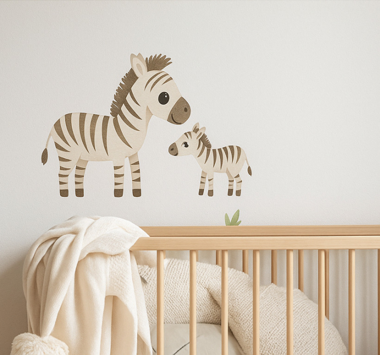 Mother and child zebra illustration wall art - TenStickers