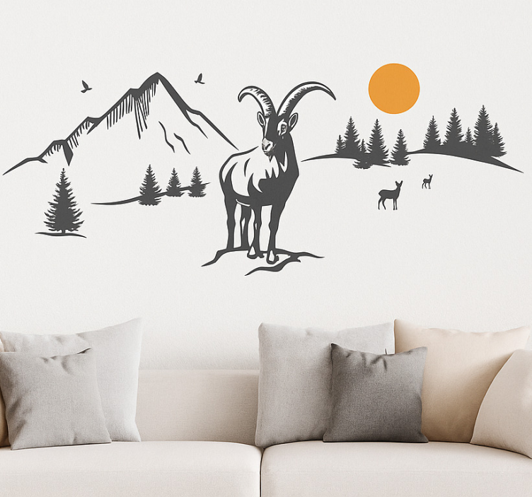 Mountain landscape with goat wall decal - TenStickers