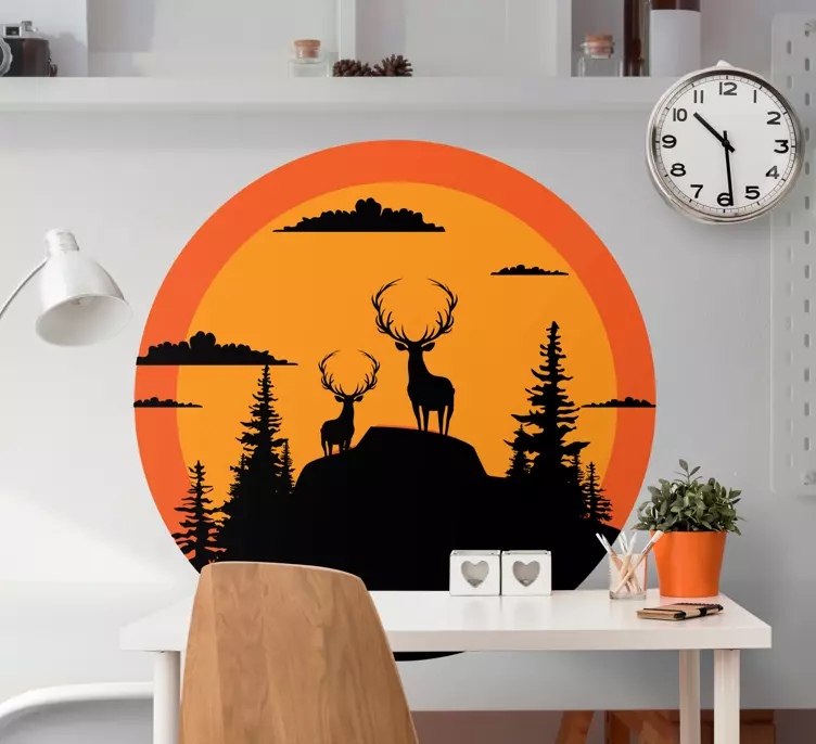 Mountain silhouette with 2 deers nature sticker - TenStickers