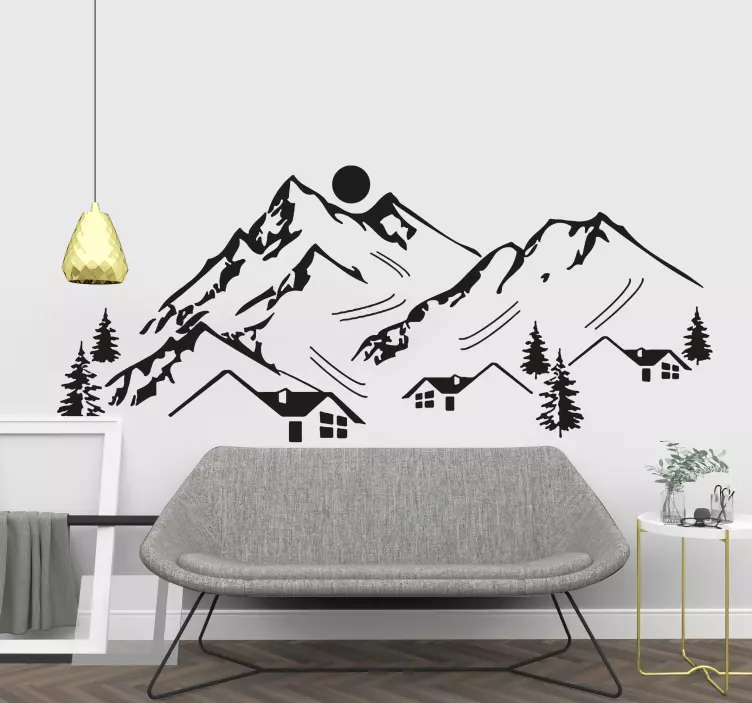 Mountain with small winter house nature sticker - TenStickers