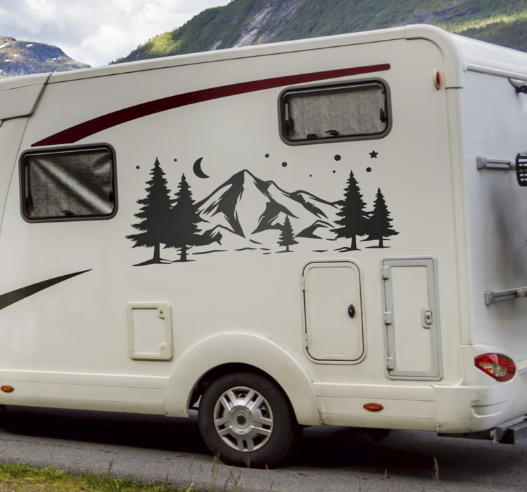 Mountains with forest camper decal - TenStickers