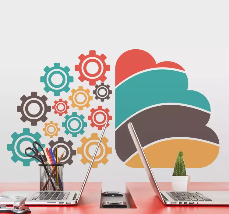 Multicolor gear brain office sticker - TenStickers