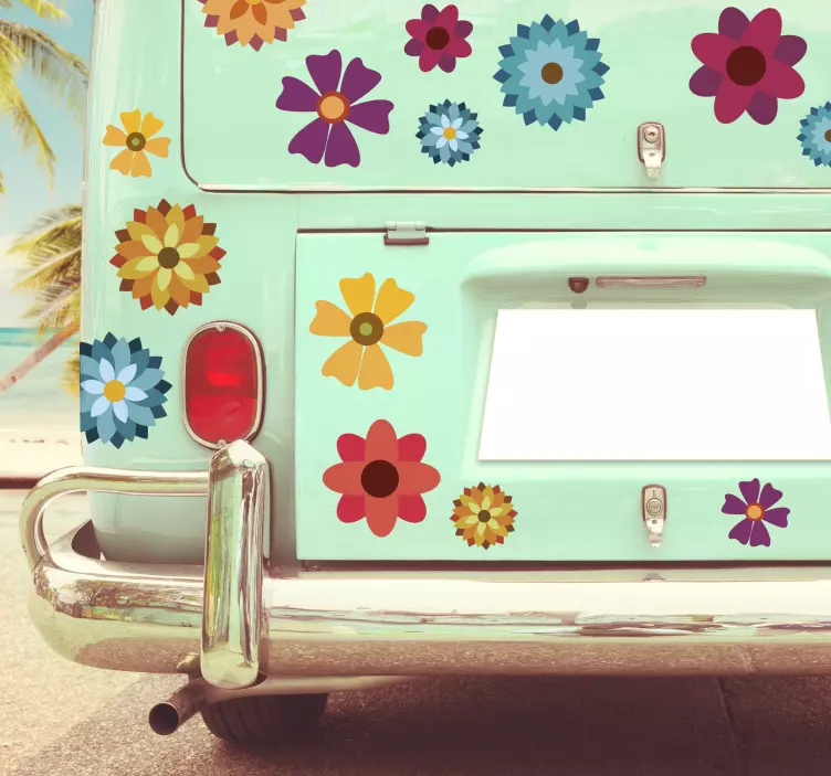 Retro groovy flowers vehicle car sticker - TenStickers