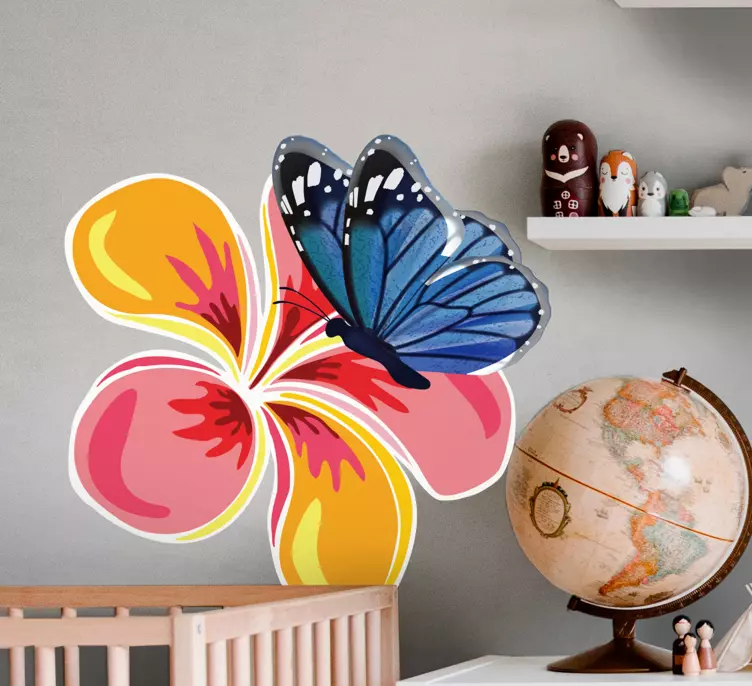 Colorful flower with butterfly door sticker - TenStickers