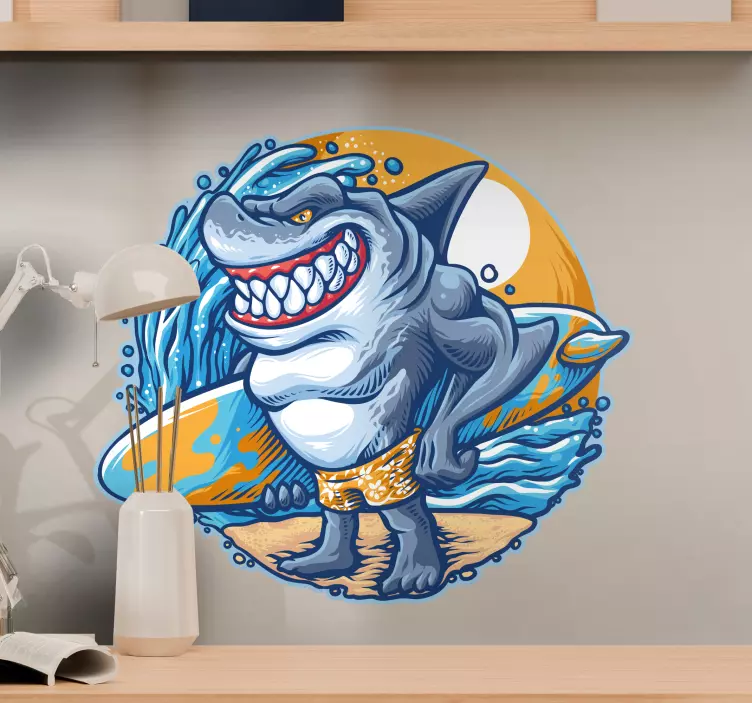 Muscular Shark Character fish wall sticker - TenStickers