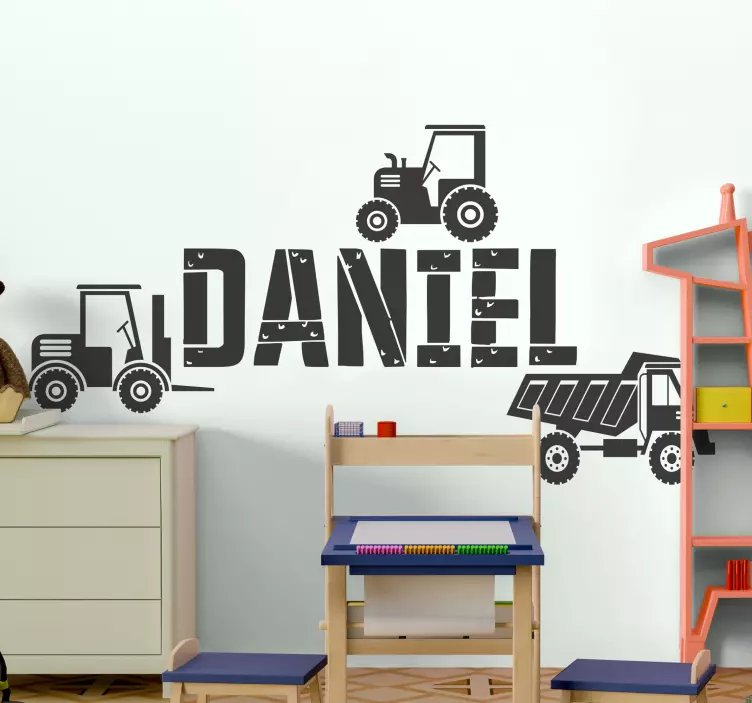 Name, trucks and tractor toy sticker - TenStickers