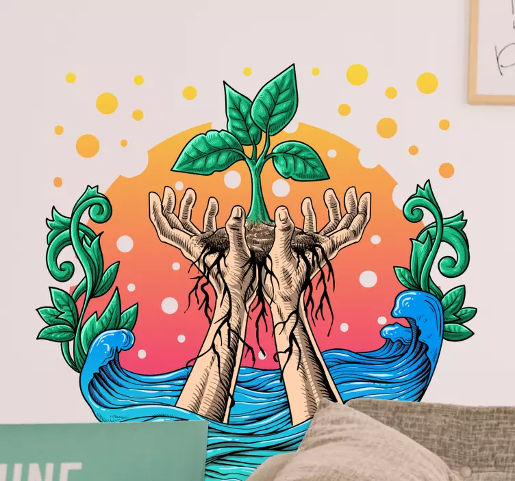Nature wall sticker hands nurturing nature - TenStickers