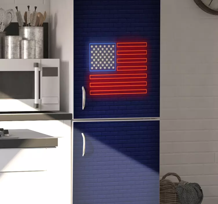 Neon USA flag fridge sticker - TenStickers