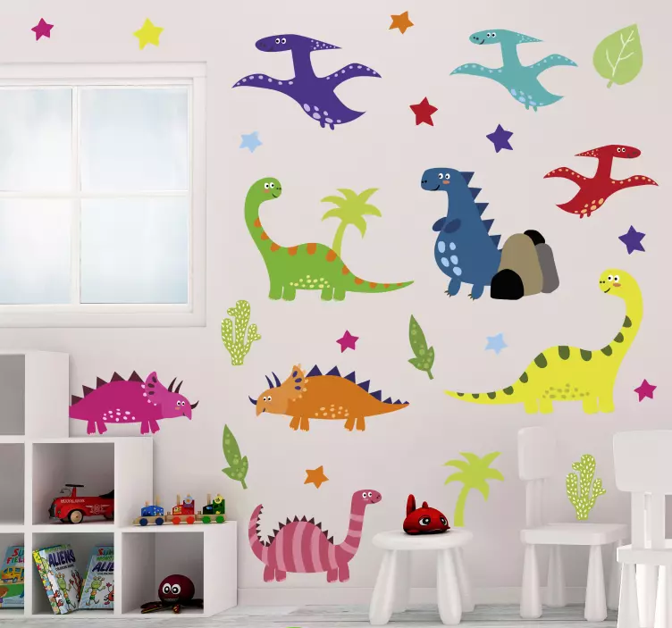 Nordic dinosaur colorful cartoon set sticker - TenStickers