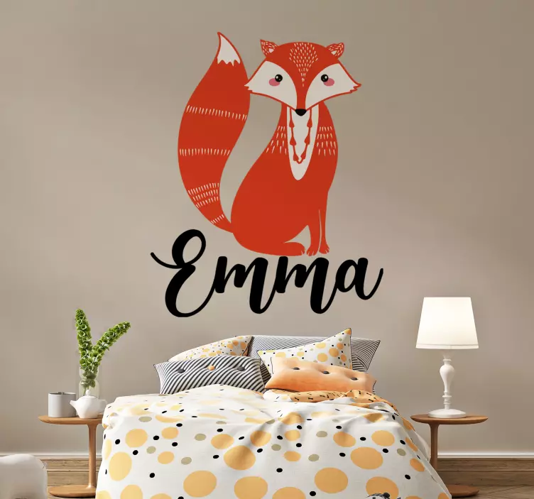 Nordic fox with name illustration decal - TenStickers