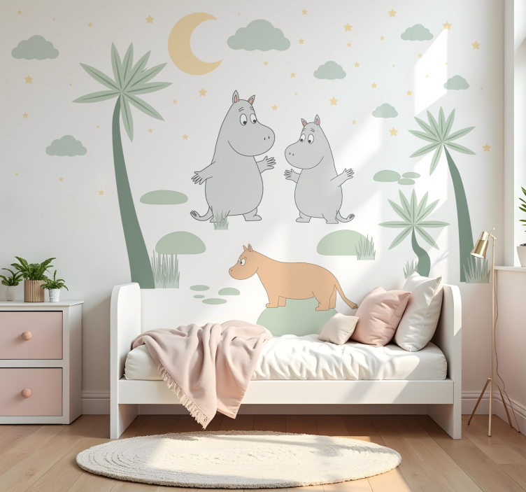 Nordic hippo design illustration wall art - TenStickers