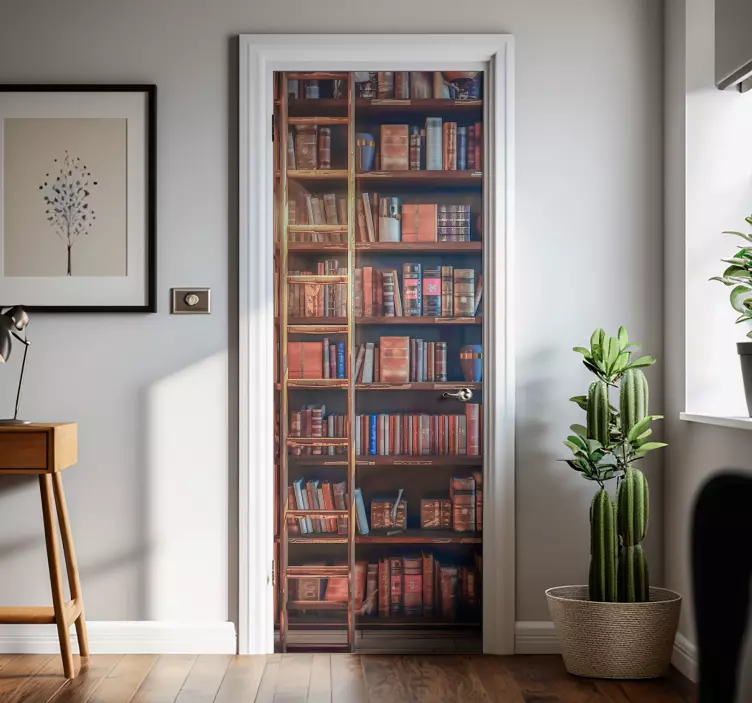 Old library shelves door sticker - TenStickers