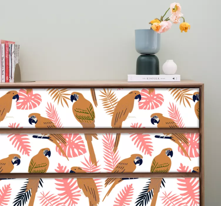 Orange parrot with pink flowers furniture decal - TenStickers