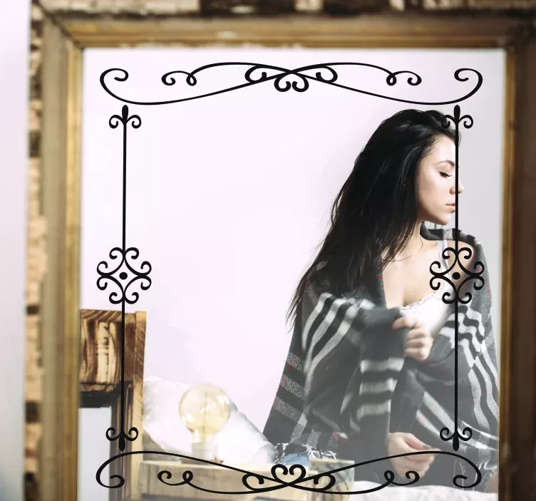 Ornamental black frame mirror sticker - TenStickers