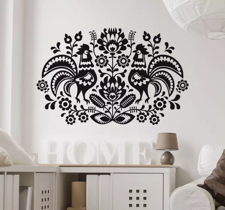 Ornate Floral and Hen Wall Sticker - TenStickers