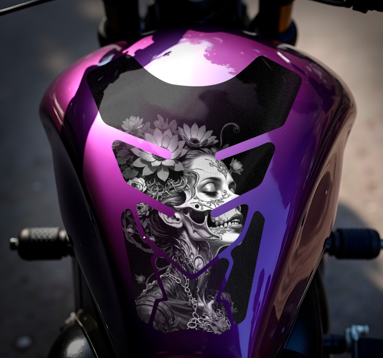 Painted Skeleton Lady motorcycle decal - TenStickers