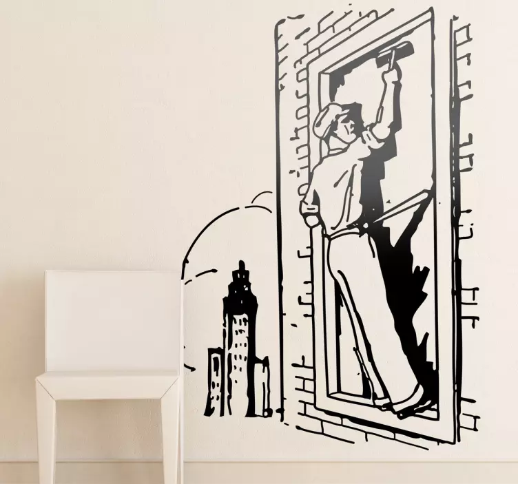 Painter Working Window location wall sticker - TenStickers