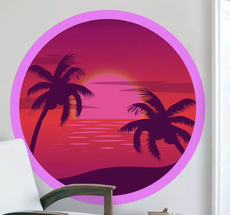 Palm tree with pink background wall sticker - TenStickers