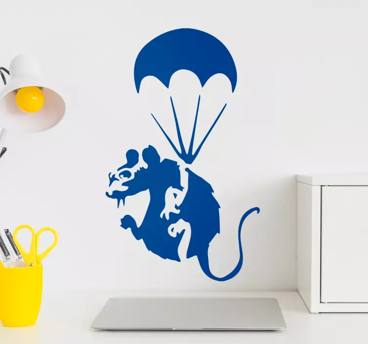 Parachuting rat illustration wild animal sticker - TenStickers