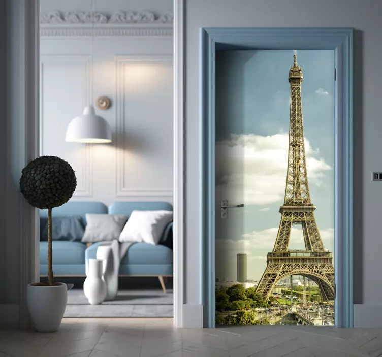 Paris view Eiffel tower door sticker - TenStickers