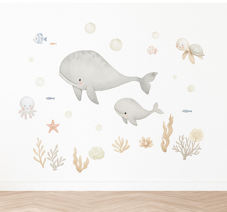Pastel sea animals illustration wall art - TenStickers