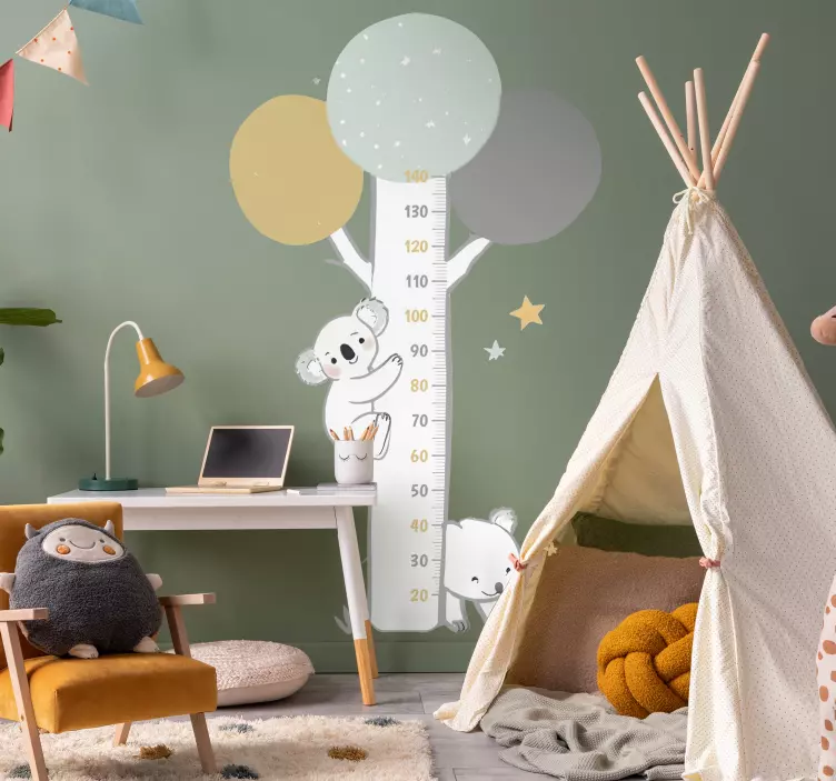 Pastel tree with animals height chart wall sticker - TenStickers